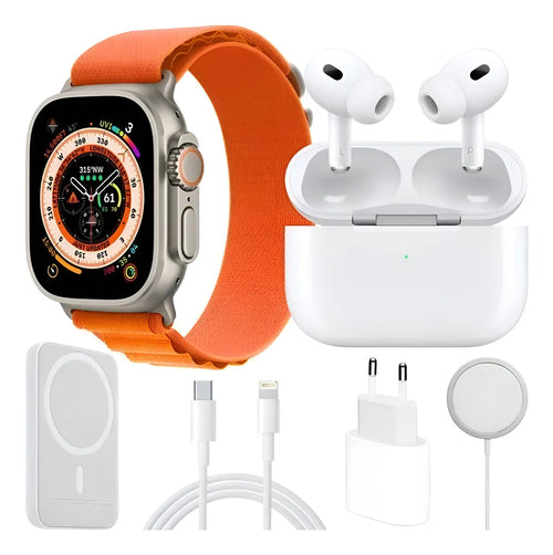 Combo Smartwatch X8 Ultra con audífonos, power bank magnético y cargadores